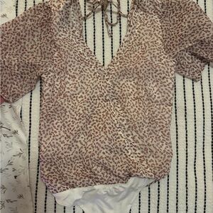Abercrombie & Fitch Floral Bodysuit - Cream and Brown